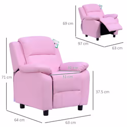 HOMOM Kids Recliner Armchair PU Leather Game Chair Children Sofa Seat Pink - Additional view 4