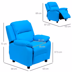 HOMOM Kids Recliner Armchair PU Leather Game Chair Children Sofa Seat Blue
