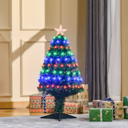 HOMCOM 3FT Prelit Artificial Christmas Tree Fiber Optic Xmas Decoration, Green