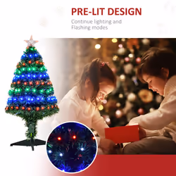 HOMCOM 3FT Prelit Artificial Christmas Tree Fiber Optic Xmas Decoration, Green