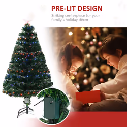 HOMCOM 4FT Prelit Artificial Christmas Tree Fiber Optic Xmas Decoration, Green