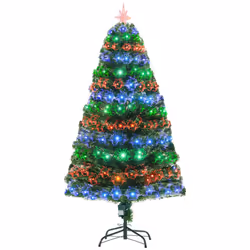 HOMCOM 5FT Prelit Artificial Christmas Tree Fiber Optic Xmas Decoration, Green