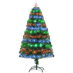 HOMCOM 5FT Prelit Artificial Christmas Tree Fiber Optic Xmas Decoration, Green