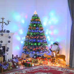 HOMCOM 5FT Prelit Artificial Christmas Tree Fiber Optic Xmas Decoration, Green