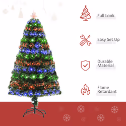 HOMCOM 5FT Prelit Artificial Christmas Tree Fiber Optic Xmas Decoration, Green