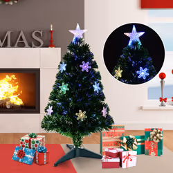 Homcom 3ft Fibre Optic Artificial Christmas Tree With Snowflake Lights