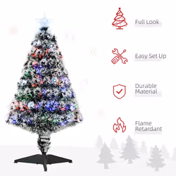 HOMCOM 3ft Artificial Prelit Christmas Tree, Snow Xmas Tree w/ Fiber Optic - Additional view 4