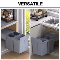 HOMCOM Recycle Waste Bin 40L Sorter Kitchen Recycle Waste Bin Pull ABS Silver - Additional view 8