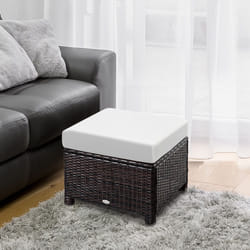 Outsunny Rattan Footstool Wicker Ottoman w/ Padded Seat for Backyard Garden