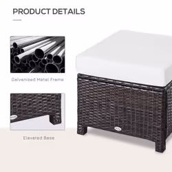Outsunny Rattan Footstool Wicker Ottoman w/ Padded Seat for Backyard Garden