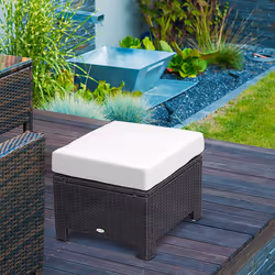 Outsunny Rattan Footstool Wicker Ottoman w/ Padded Seat for Backyard Garden