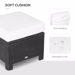 Outsunny Rattan Footstool Wicker Ottoman w/ Padded Seat for Backyard Garden