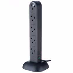 Tower Extension Lead - 10 Way Extension Tower with Surge Protection - Plug Tower with 2m Lead - 10 Gang Extension Lead Tower ...
