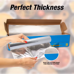 Heavy Duty Kitchen Foil - 30cm x 50m - Non-Stick Aluminium Foil with Built in Cutting Edge - Ideal Tin Foil Roll for Food Storage Cooking Grilling,
