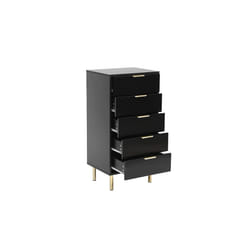 Black Gloss Chest of Drawers, Gold Handles & Legs, 5 Drawer