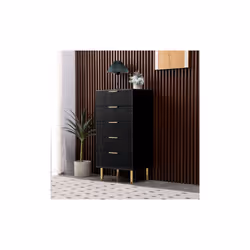 Black Gloss Chest of Drawers, Gold Handles & Legs, 5 Drawer