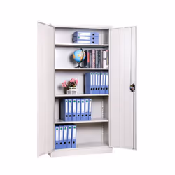 Steel Storage Cupboard 180cm 2 Door Lockable Bookcase Filing Cabinet - Grey