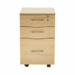 3-Drawer Under Desk Mobile Pedestal Lateral Filing Cabinet Storage Unit - Beech
