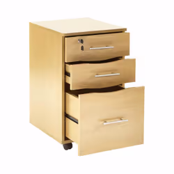 3-Drawer Under Desk Mobile Pedestal Lateral Filing Cabinet Storage Unit - Beech