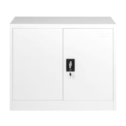 Steel Office Storage Cupboard 2 Door Lock Bookcase Filing Cabinet Shelving 900mm - White