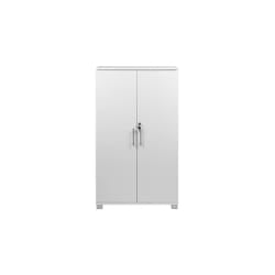White wooden Filing cabinet with 2 shelves - 2 Door Lockable Filing Cabinet - Tall Office Storage Cupboard Organiser