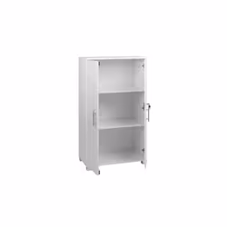 White wooden Filing cabinet with 2 shelves - 2 Door Lockable Filing Cabinet - Tall Office Storage Cupboard Organiser