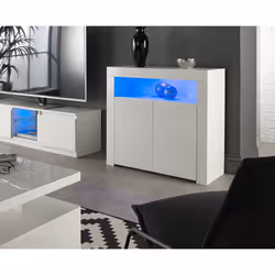 MMT Modern White/Black Matt Gloss Buffet Sideboards Display Cabinets with LED Lights - White