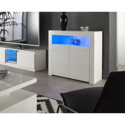 MMT Modern White/Black Matt Gloss Buffet Sideboards Display Cabinets with LED Lights - White