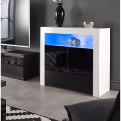 MMT Modern White/Black Matt Gloss Buffet Sideboards Display Cabinets with LED Lights - Black/White