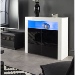 MMT Modern White/Black Matt Gloss Buffet Sideboards Display Cabinets with LED Lights - Black/White