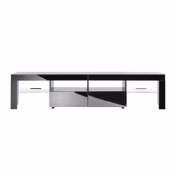 Modern Black 200cm Matt Gloss TV Stand Cabinet Suitable for 55 - 80 Inch 4K LED Flat Screen TV's Glass Shelves
