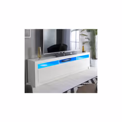 White Modern TV Stand Cabinet Gloss Matt Unit with LED Lights -with Drawer for up to 90 inch TV's 200cm