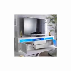 White Modern TV Stand Cabinet Gloss Matt Unit with LED Lights -with Drawer for up to 90 inch TV's 200cm