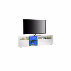 White TV Stand Cabinet 200cm with LED Lights, Storage Shelves SoundBar Shelf 55cm Tall