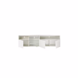 White TV Stand Cabinet 200cm with LED Lights, Storage Shelves SoundBar Shelf 55cm Tall