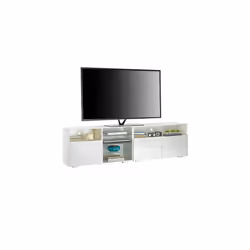 White TV Stand Cabinet 200cm with LED Lights, Storage Shelves SoundBar Shelf 55cm Tall