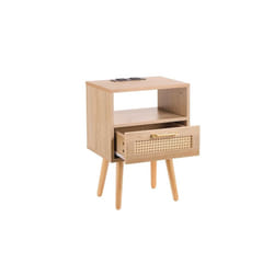 Wooden Bedside Cabinet with Drawer, Side Table for Living Room, Bedroom, Dining Room with USB Plug