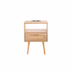 Wooden Bedside Cabinet with Drawer, Side Table for Living Room, Bedroom, Dining Room with USB Plug