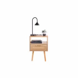 Wooden Bedside Cabinet with Drawer, Side Table for Living Room, Bedroom, Dining Room with USB Plug