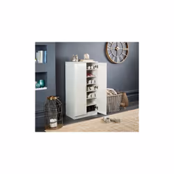 MMT 7-Tier White Shoe Rack, 2 Doors, 6 Shelves, 55x35.5x108cm