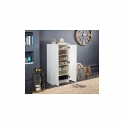 MMT 7-Tier White Shoe Rack, 2 Doors, 6 Shelves, 55x35.5x108cm