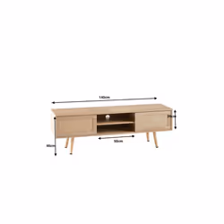 TV Stand Cabinet Modern Scandi Style Light Wood rattan panel sliding doors 140cm wide