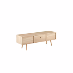 TV Stand Cabinet Modern Scandi Style Light Wood rattan panel sliding doors 140cm wide