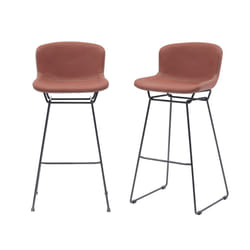 MMT Bar Stools Set of 2, Tan PU Leather, Sleigh Legs & Retro Style for Breakfast Bar, 47.5x50.5x99.5 cm (Tan)