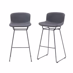 MMT Bar Stools Set of 2, Grey PU Leather, Sleigh Legs & Retro Style for Breakfast Bar, 47.5x50.5x99.5 cm (Grey)