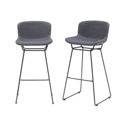 MMT Bar Stools Set of 2, Grey PU Leather, Sleigh Legs & Retro Style for Breakfast Bar, 47.5x50.5x99.5 cm (Grey)