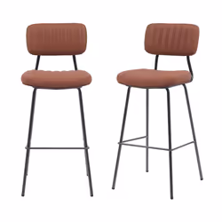 MMT PU Leather Bar Stools Set of 2, Grey/Tan with Steel Frame, Retro Industrial Style, 45.5x49.5x107.5 cm (Tan)