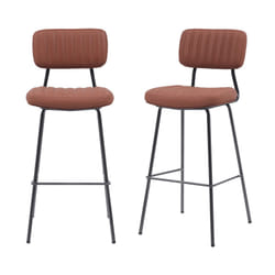 MMT PU Leather Bar Stools Set of 2, Grey/Tan with Steel Frame, Retro Industrial Style, 45.5x49.5x107.5 cm (Tan)