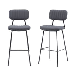 MMT PU Leather Bar Stools Set of 2, Grey/Tan with Steel Frame, Retro Industrial Style, 45.5x49.5x107.5 cm (Dark Grey)