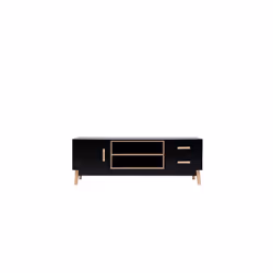 MMT Black TV Stand, 130cm Scandi Style Cabinet with Storage Cupboards, Drawers, and Open Storage for TVs Up to 65"